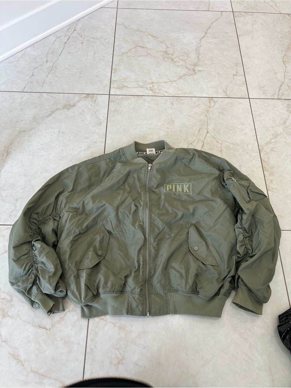 Victoria's Secret Pink Olive Green Flight Logo Bomber Jacket Size Medium